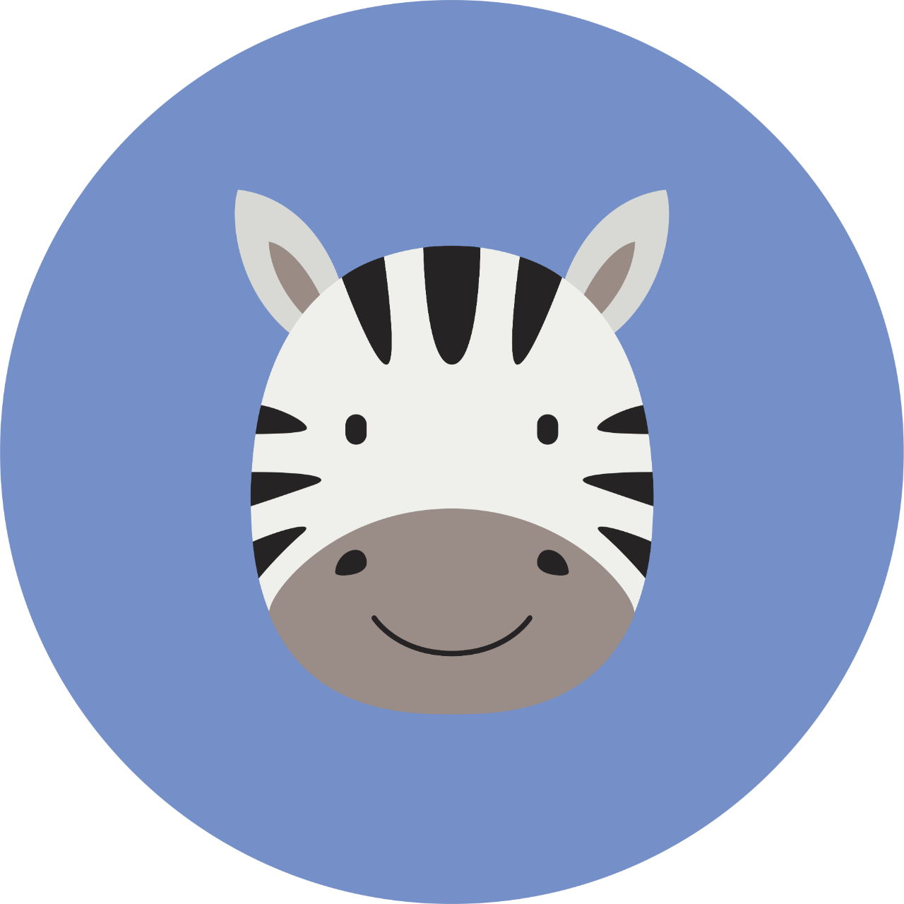 Mavi bir daire içinde başının üstünde ve yanlarında siyah renk üç çizginin bulunduğu beyaz renkli bir zebra başı